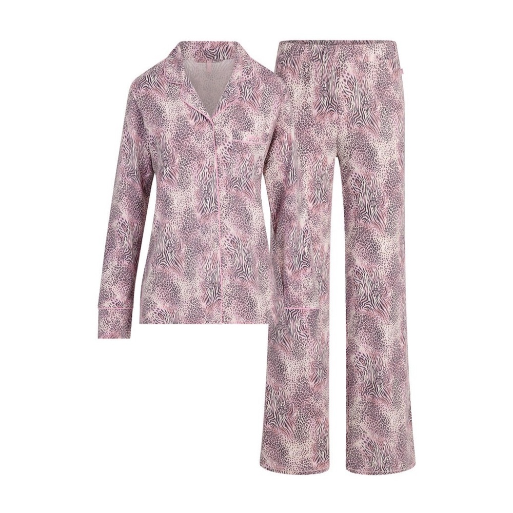 SKIMS Sleep Long Sleeve Button Up Set Bloom Mini Multi Animal